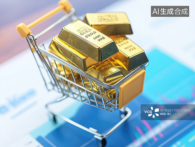 【AI数字艺术】购物车里面装满了金条图片素材