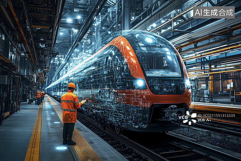 【AI数字艺术】科技列车智能维修场景城市交通出行图片素材