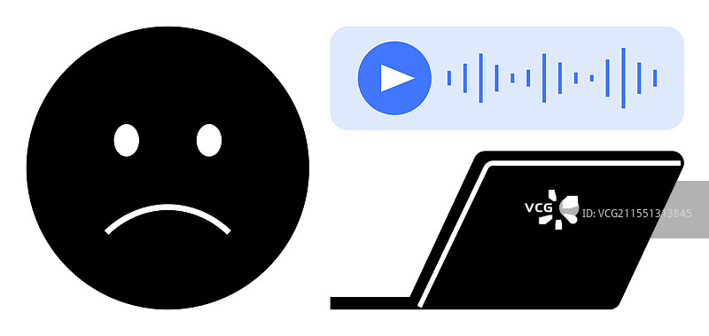 带着悲伤表情的笔记本电脑和语音消息图片素材