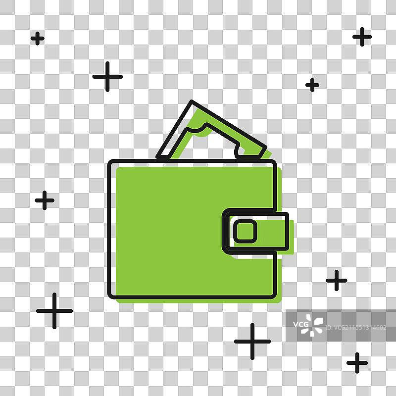 黑色钱包与叠放的纸币现金图标图片素材