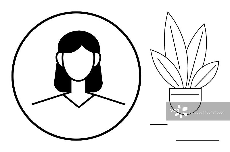 圆圈中的女性头像与盆栽植物图片素材