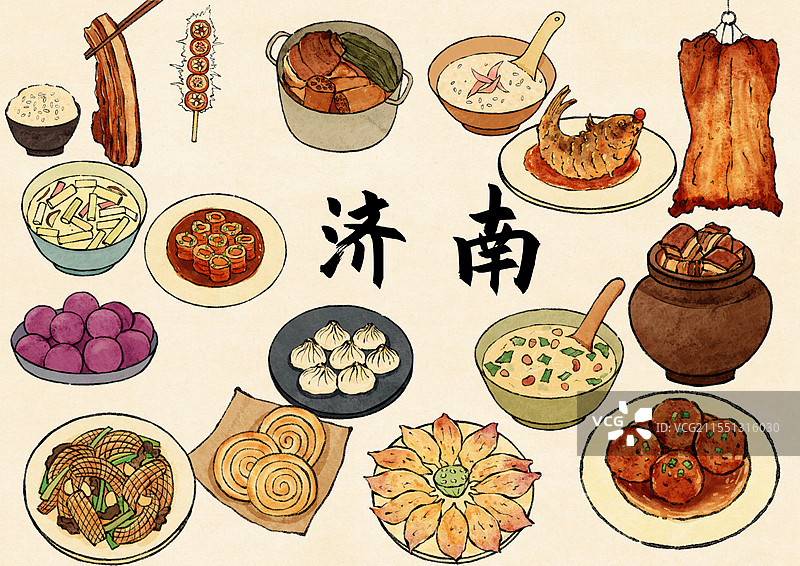山东济南美食国风插画图片素材