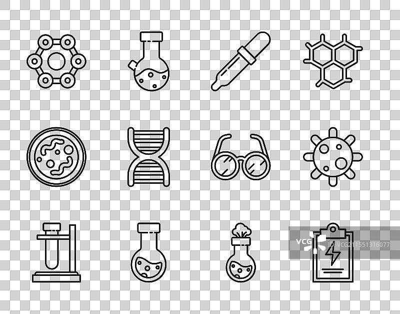 实验室中的试管架上放置试管和烧瓶图片素材