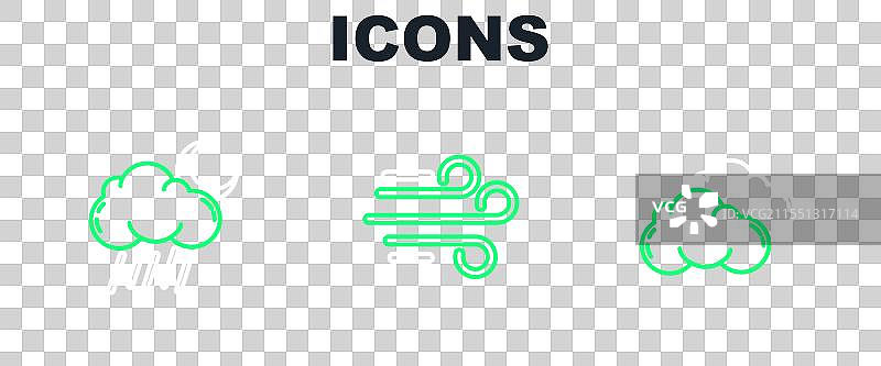 带有雨、月亮和风图标的线条云彩图片素材