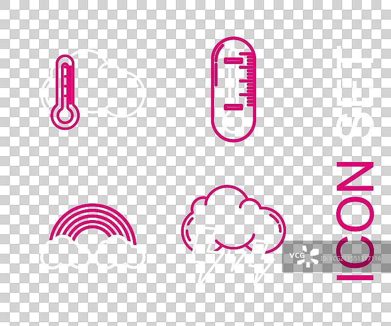 暴风雨中的彩虹与云朵、温度计的线条图图片素材