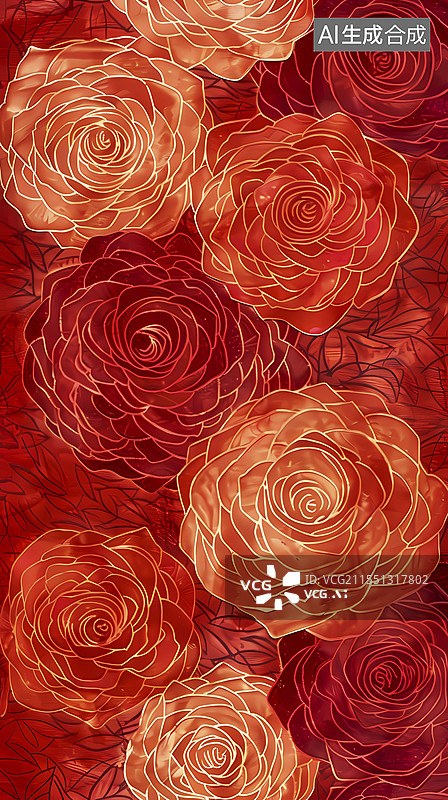 【AI数字艺术】复古彩色玫瑰集纹理图案插画海报背景图片素材