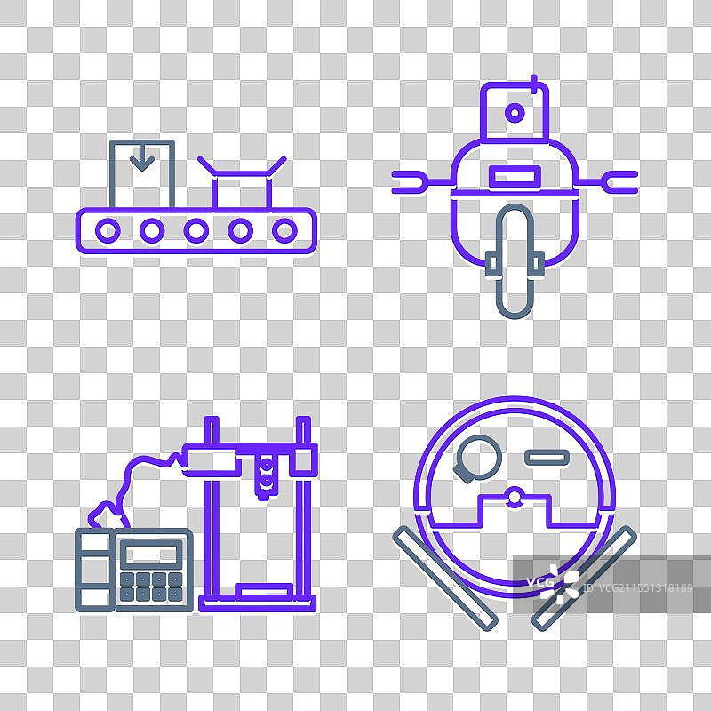 设置线条机器人吸尘器 3D 打印机和图片素材