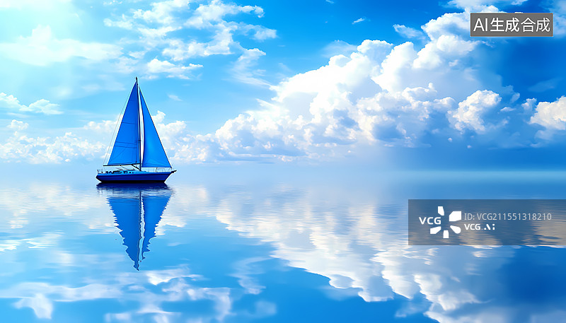 【AI数字艺术】蓝天下海上航行的白色帆船图片素材