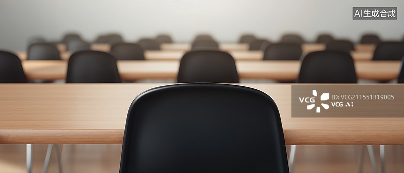 【AI数字艺术】教室里的空桌椅图片素材