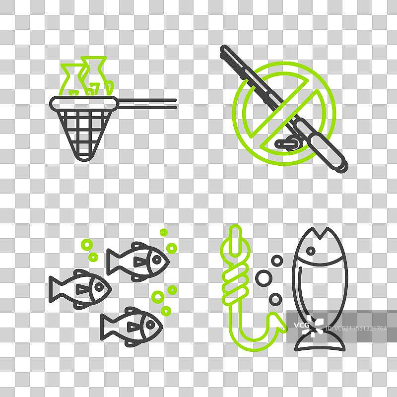 设置钓鱼线、禁止钓鱼和网的图标图片素材