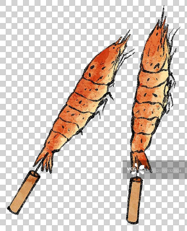 山东青岛美食国风插画-烤大虾图片素材