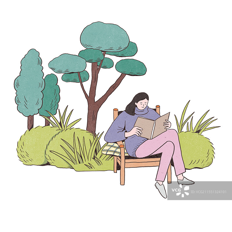 坐在树下看书的女孩图片素材