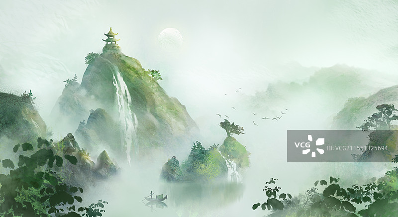 春天春分二十四节气风景山水画图片素材