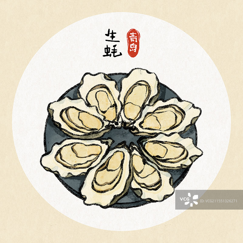山东青岛美食国风插画-生蚝图片素材