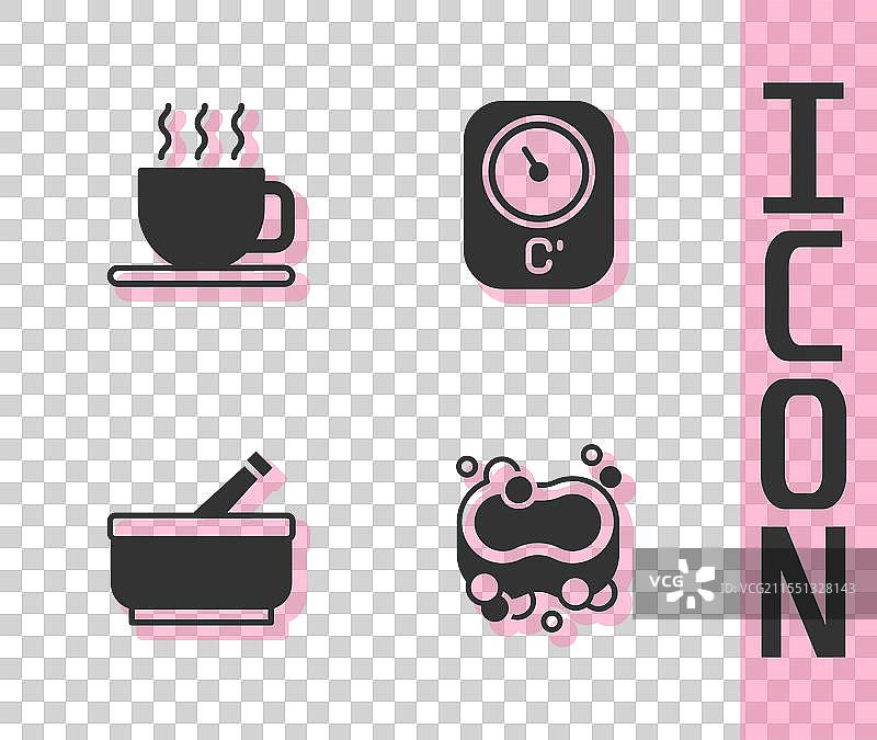 肥皂、茶杯、研钵和杵图片素材