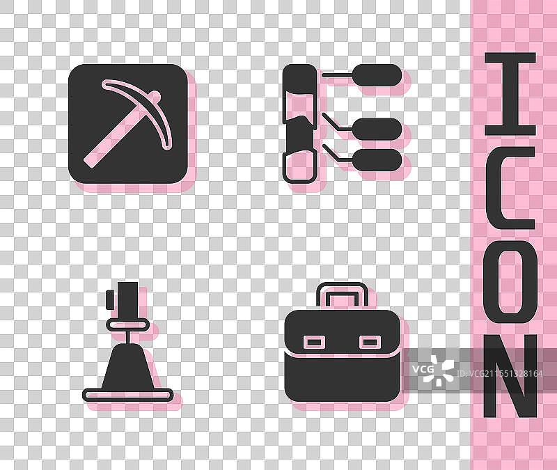 公文包、镐、测距仪、经纬仪和图片素材