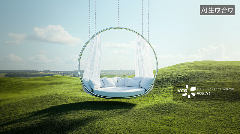 【AI数字艺术】大草原上的秋千沙发图片素材