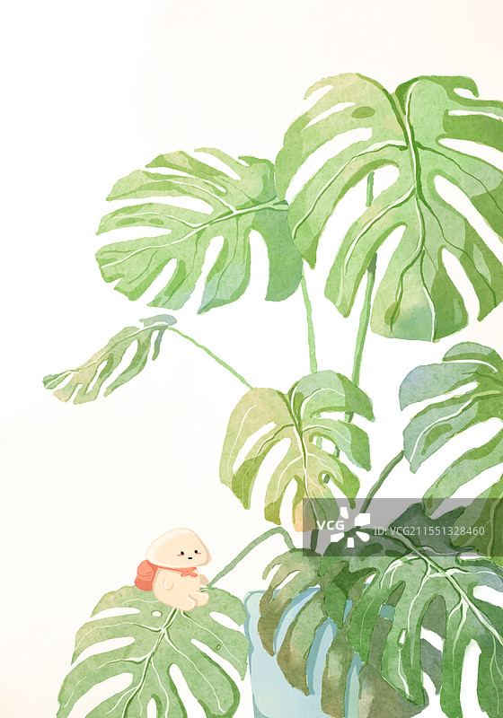 插画风绿色植物的清新背景图图片素材