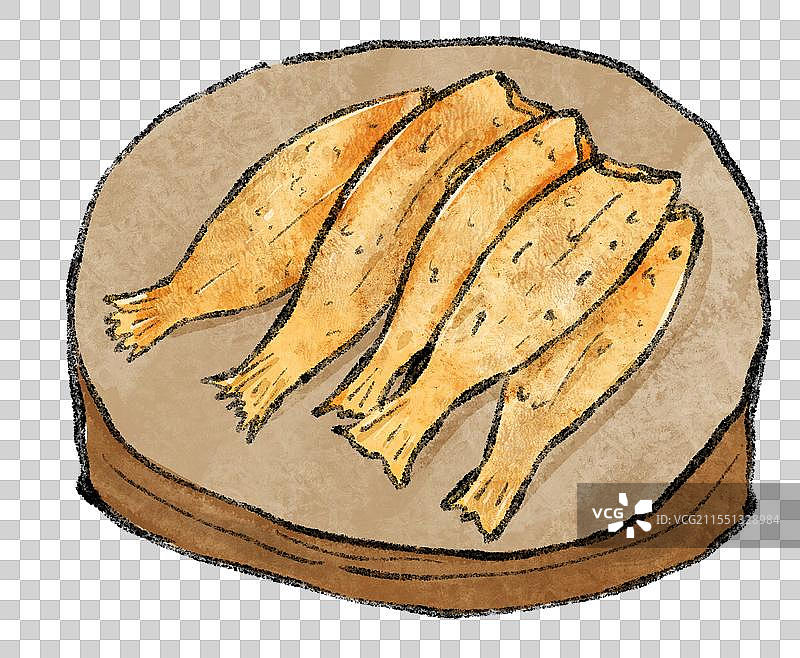 山东威海美食国风插画-干炸小黄鱼图片素材