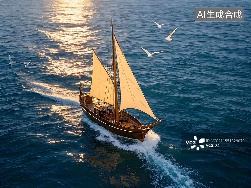 【AI数字艺术】一帆风顺扬帆远航的海上帆船图片素材