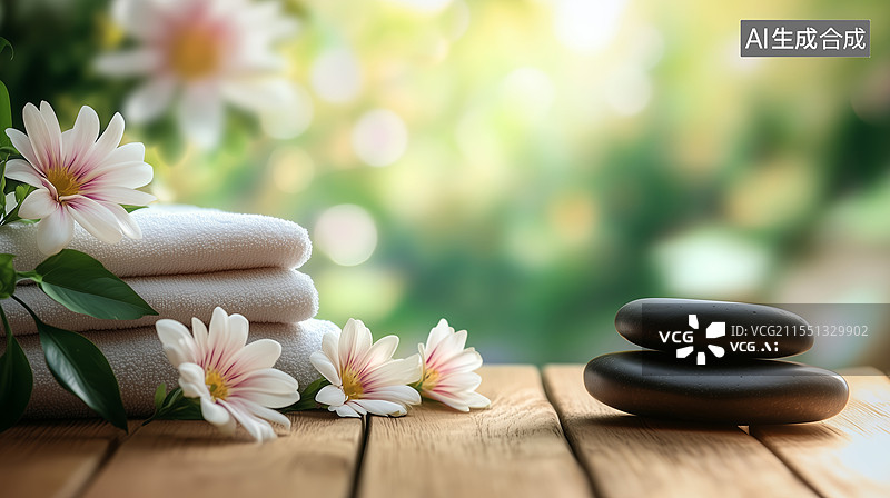 【AI数字艺术】水疗spa毛巾鲜花背景图片素材