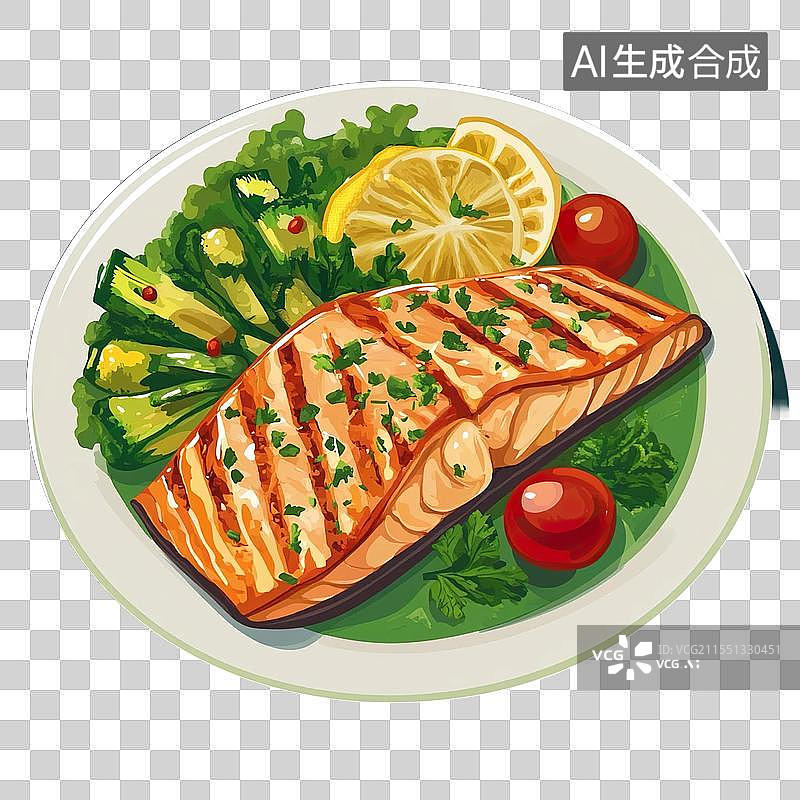 【AI数字艺术】韩式烤鱼沙拉餐食图片素材