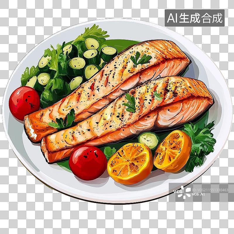 【AI数字艺术】韩式烤鱼沙拉餐食图片素材