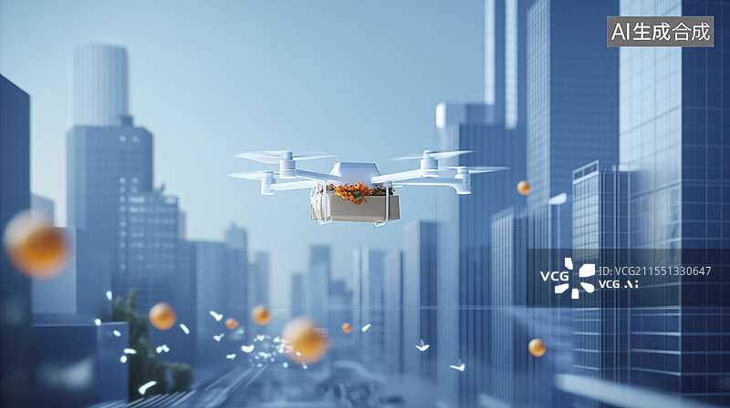 【AI数字艺术】低空经济无人机投递快递图片素材