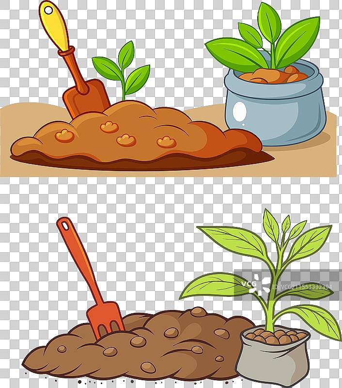 卡通中种植幼苗和换盆植物图片素材
