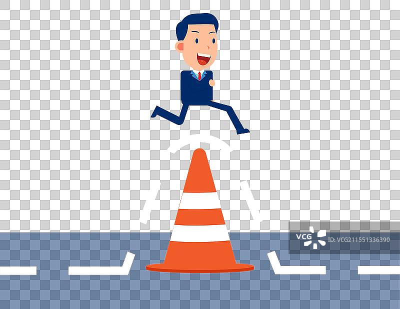 商务人士跳过交通锥障碍物图片素材