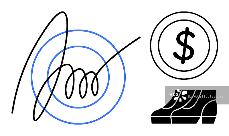 带有美元符号和鞋子的目标签名图片素材