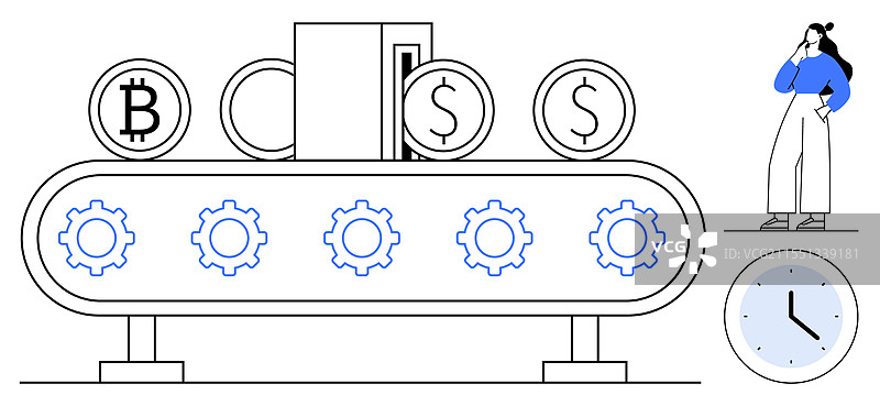 女商人观察自动化资金处理图片素材