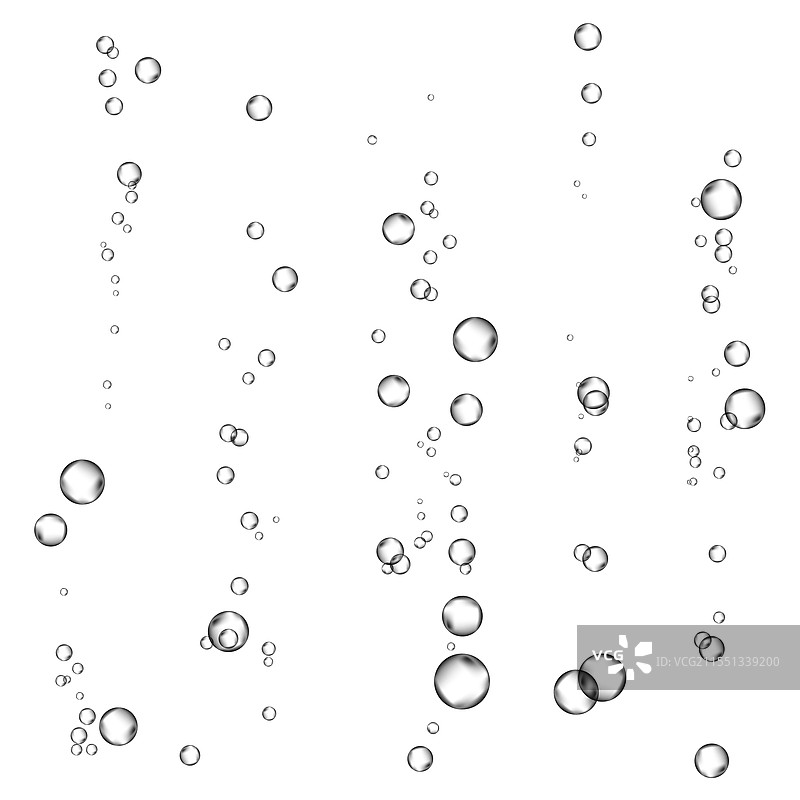 水中白色背景下的氧气气泡流动图片素材