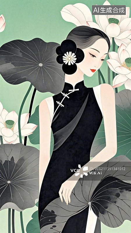 【AI数字艺术】穿旗袍的东方女人图片素材