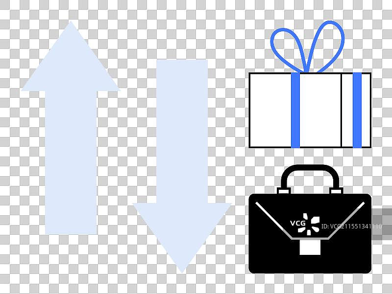 双箭头与礼品盒和公文包图片素材