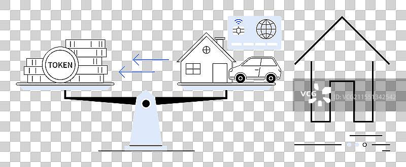 平衡家庭、汽车和加密货币的行为图片素材