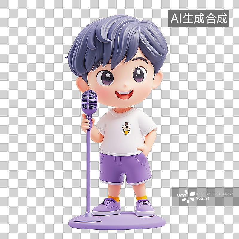 【AI数字艺术】三维紫短裤男孩麦克风唱歌图片素材