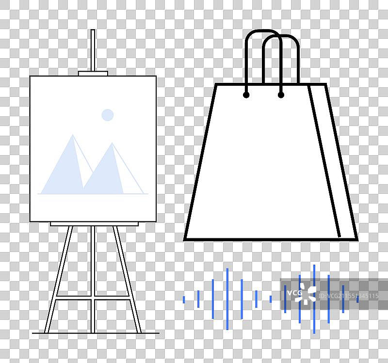 画架、艺术购物袋和声波图片素材