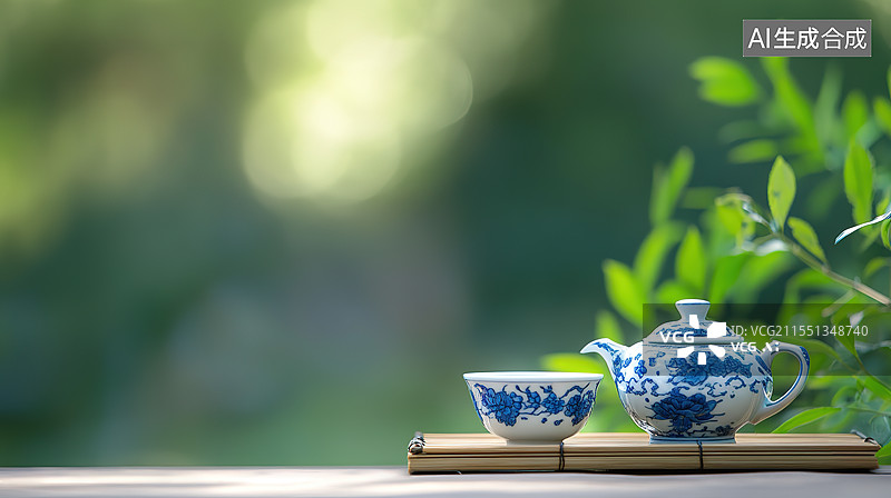 【AI数字艺术】中国传统茶文化和青花瓷茶具图片素材