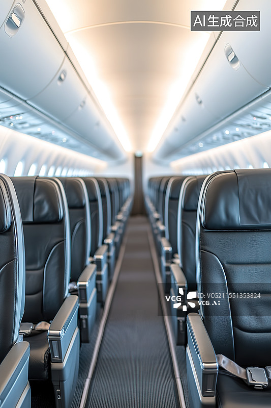 【AI数字艺术】民用航空客机内部的一排座位图片素材