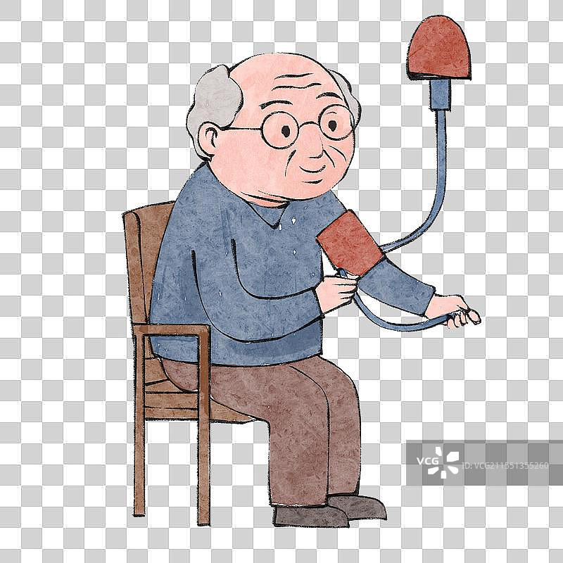 老年人高血压测量血压老年病手绘卡通插画免扣元素图片素材