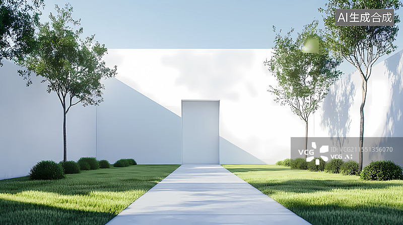 【AI数字艺术】阳光下的庭院别墅图片素材
