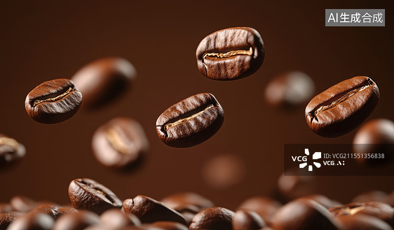 【AI数字艺术】空中悬浮的烘焙咖啡豆图片素材