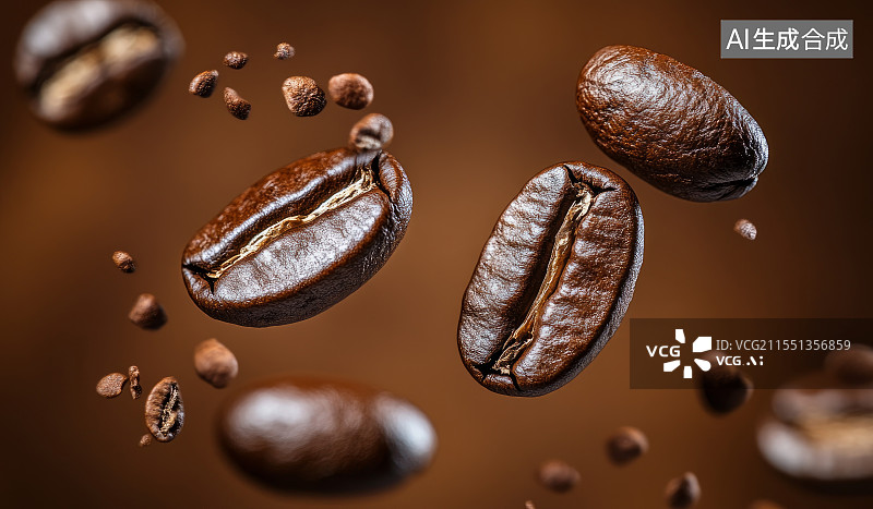 【AI数字艺术】空中悬浮的烘焙咖啡豆图片素材