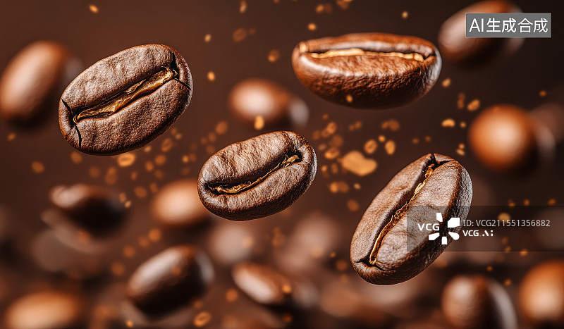 【AI数字艺术】空中悬浮的烘焙咖啡豆图片素材