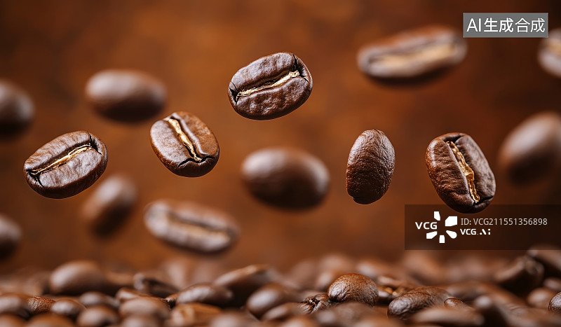 【AI数字艺术】空中悬浮的烘焙咖啡豆图片素材