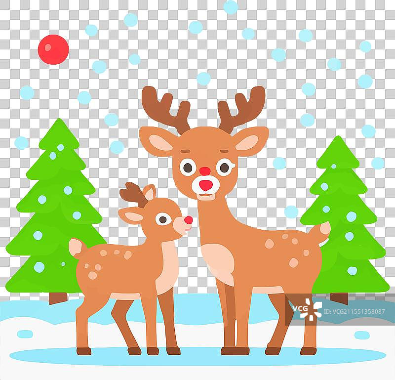 红鼻子驯鹿、雪花、节日、圣诞老人、红色图片素材