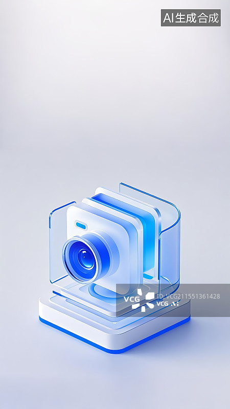 【AI数字艺术】未来科技风透明蓝色相机图片素材