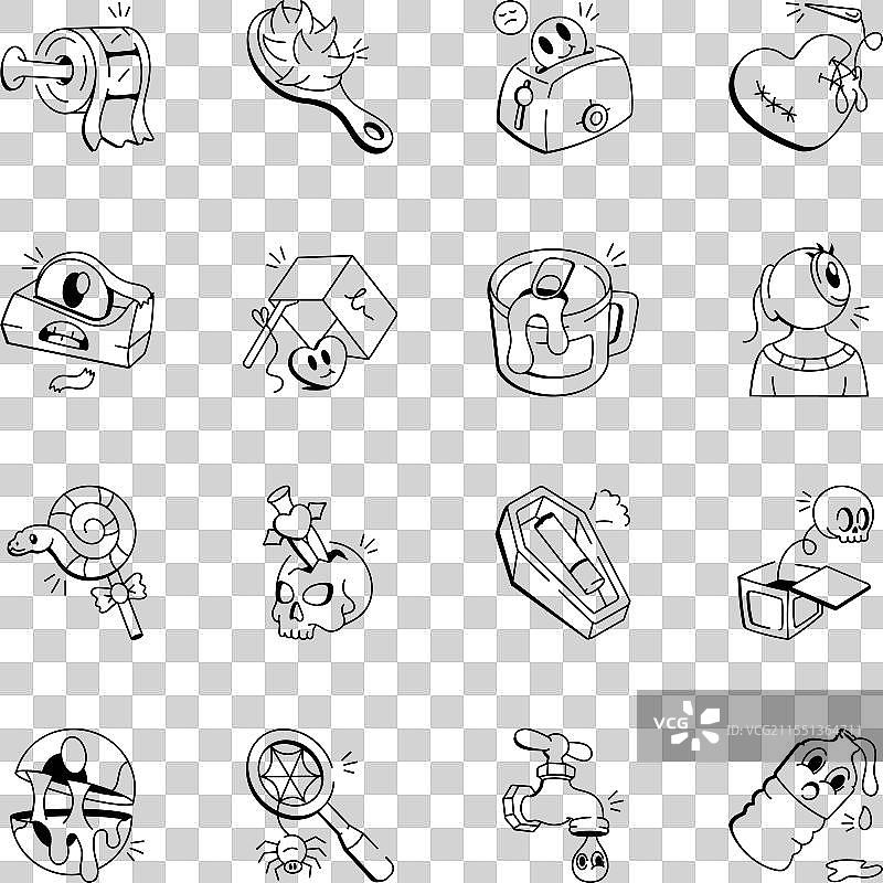 一组涂鸦和恐怖涂鸦图标图片素材