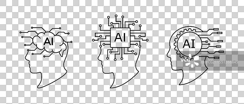 现代抽象人头与液态波浪图片素材
